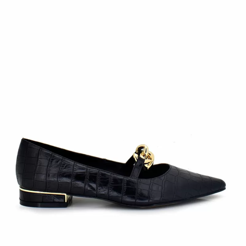 Flat Shoes>Exe Shoes Black Croco Moccasin Shoes Verona-195