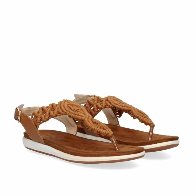 Flat Sandals>Exe Shoes Crochet Flat Toe Sandals F8043-26A Brown