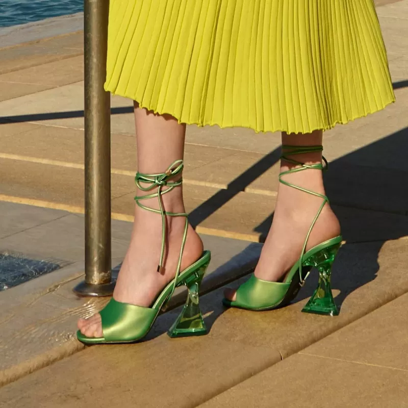 High Heeled Sandals>Exe Shoes Crystal Heel Sandal-706 Green