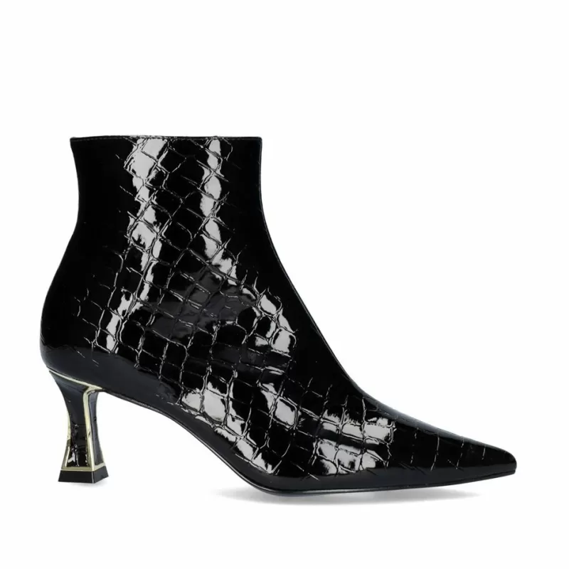 Ankle Boots>Exe Shoes Erica-311 Black Coconut Patent Leather Slim Heel Ankle Boot