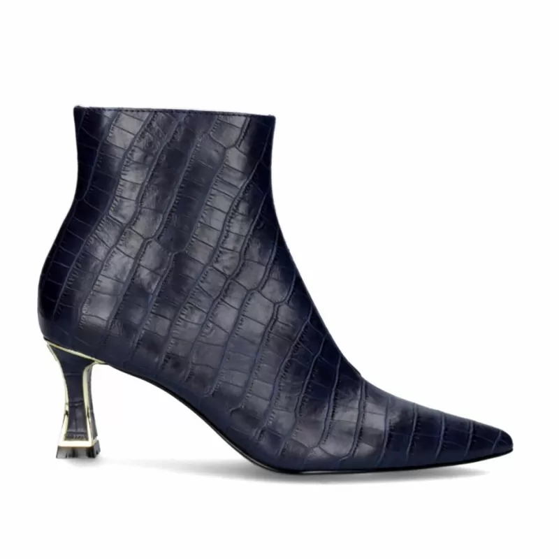 Ankle Boots>Exe Shoes Erica-311 Croco Blue Fine Heel Ankle Boot