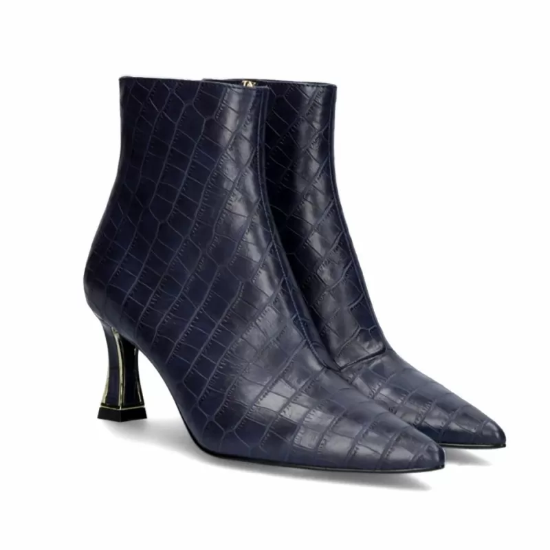 Ankle Boots>Exe Shoes Erica-311 Croco Blue Fine Heel Ankle Boot