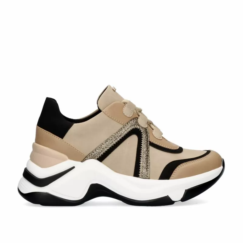 Sneakers>Exe Shoes Ex133 Platform Sneaker In Beige-Black