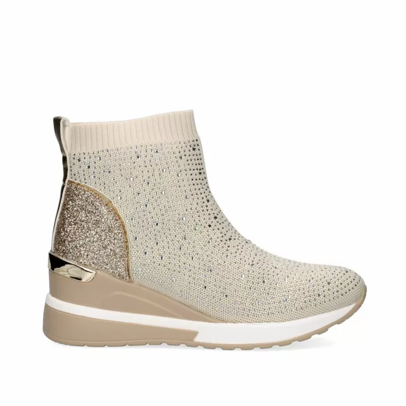 Ankle Boots>Exe Shoes Ex20G Sock-Style Booty In Gold With Diamonds