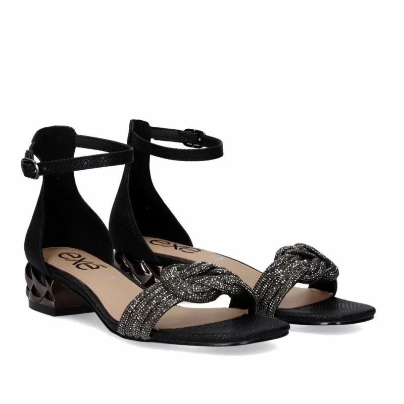 High Heeled Sandals>Exe Shoes Exe Katy-689 Sandale Noire A Talons Bas