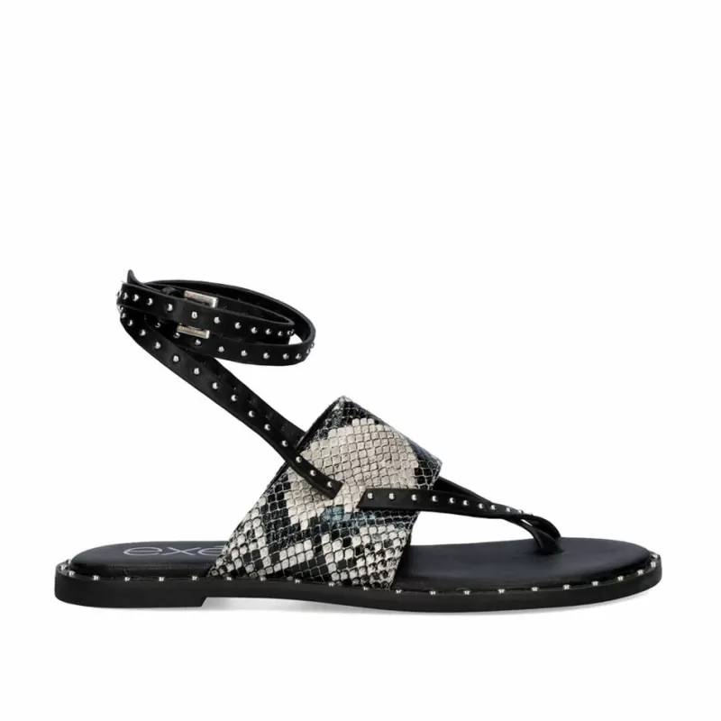 Flat Sandals>Exe Shoes Flat Padded Sandals Vf239D-66 Snake Black