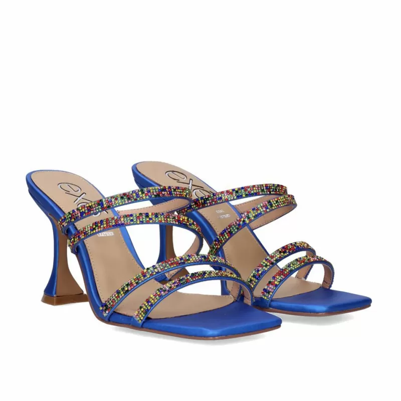 High Heeled Sandals>Exe Shoes Heel Sandal Bianca-759 Strass Blue Multicolor