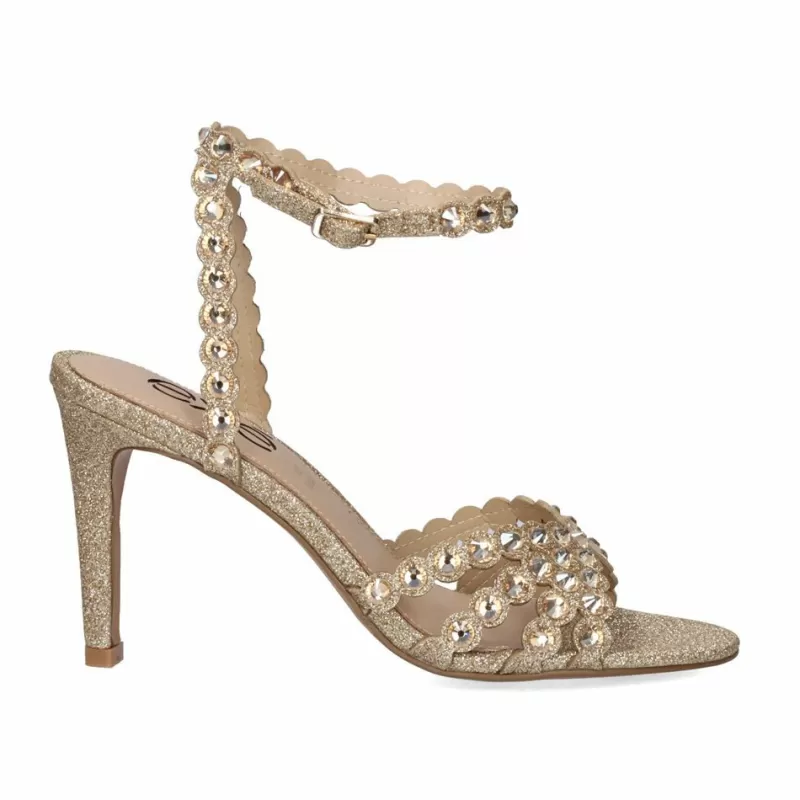 High Heeled Sandals>Exe Shoes Heel Sandal Rebeca-376 Glitter Gold