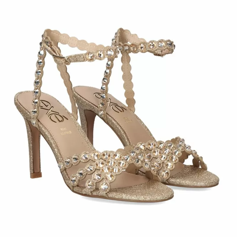 High Heeled Sandals>Exe Shoes Heel Sandal Rebeca-376 Glitter Gold