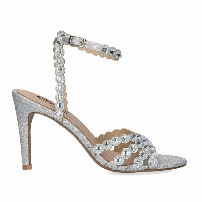 High Heeled Sandals>Exe Shoes Heel Sandal Rebeca-376 Glitter Silver