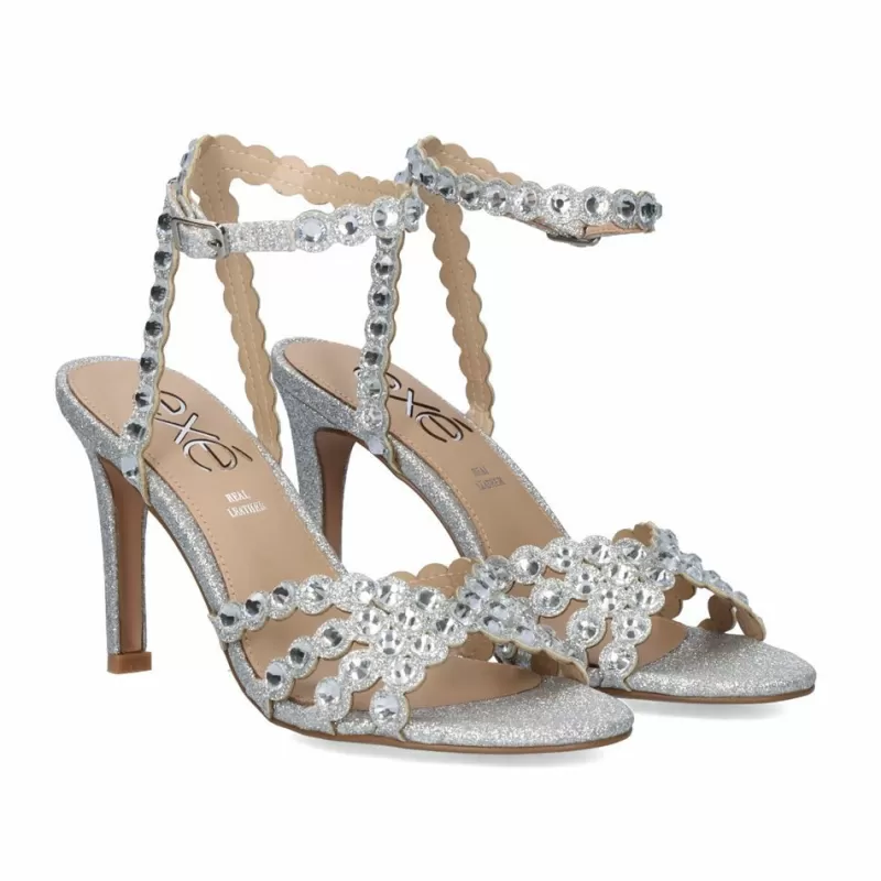 High Heeled Sandals>Exe Shoes Heel Sandal Rebeca-376 Glitter Silver