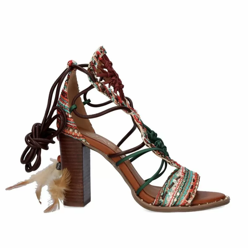 High Heeled Sandals>Exe Shoes Heel Sandal Shirley-705 Tan-Green