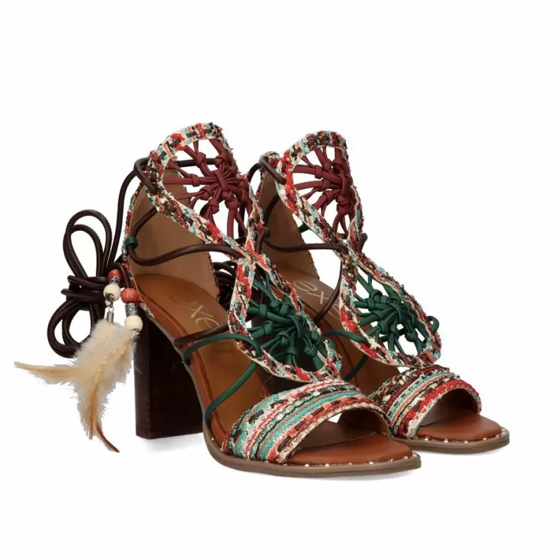 High Heeled Sandals>Exe Shoes Heel Sandal Shirley-705 Tan-Green