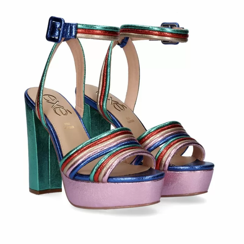 High Heeled Sandals>Exe Shoes Heel Sandal Summer-23 Ophelia-829 Metallic Green