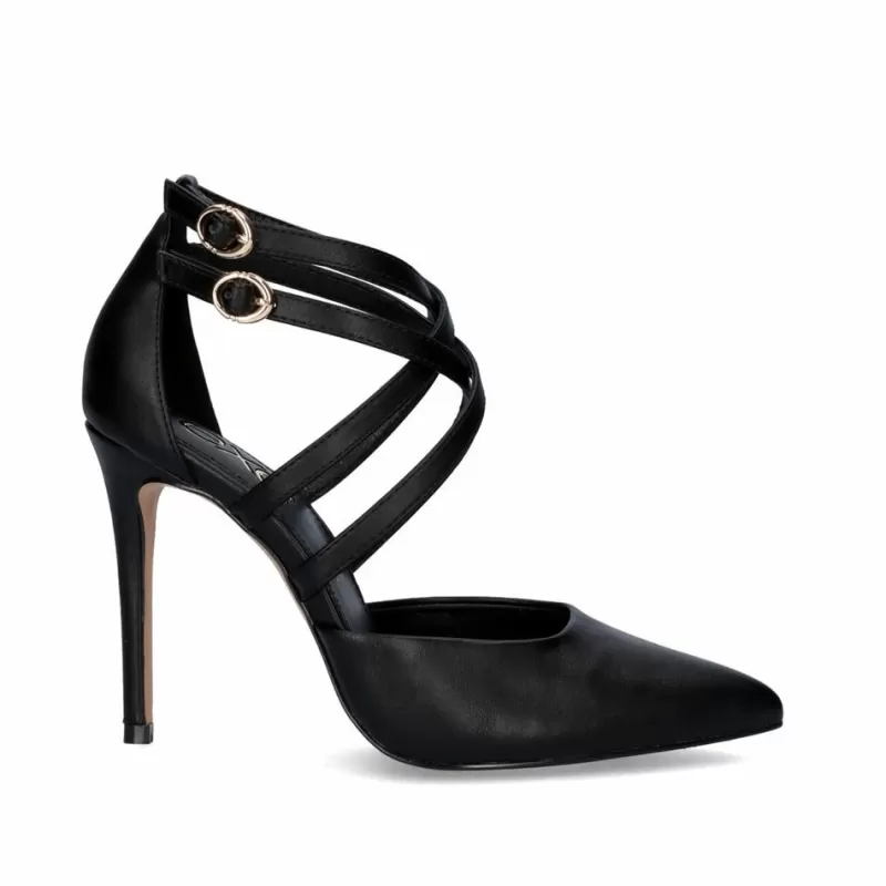 Court Shoes>Exe Shoes Jessica-676 Black Heel With Straps