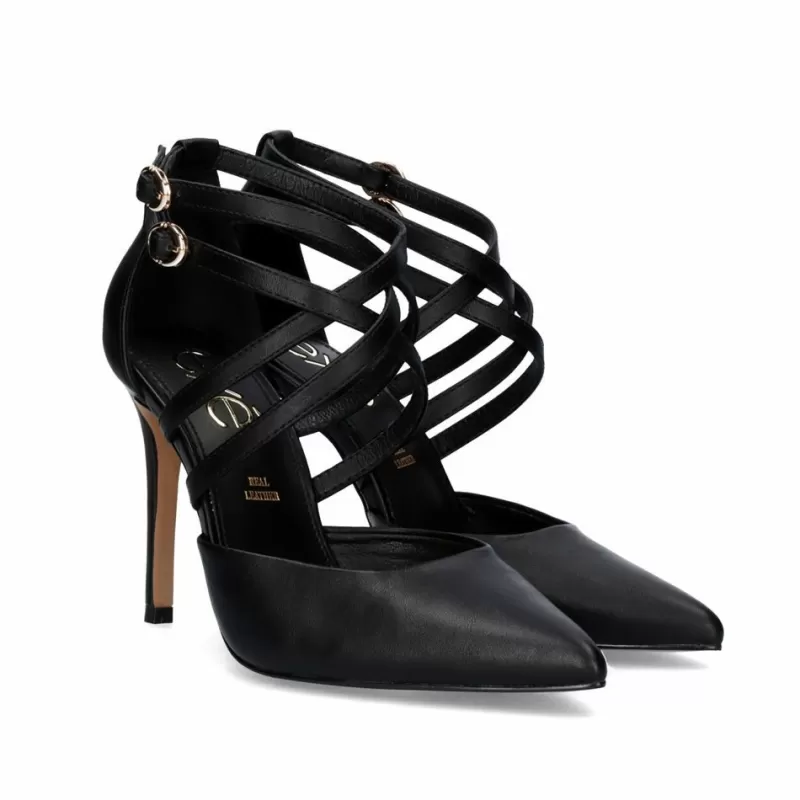 Court Shoes>Exe Shoes Jessica-676 Black Heel With Straps