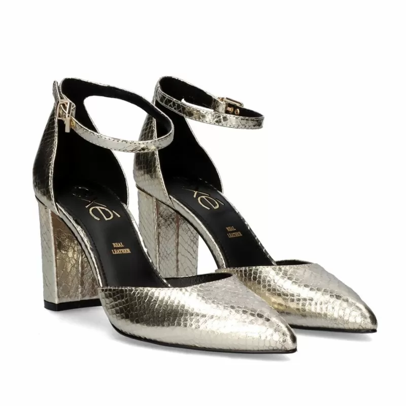 Court Shoes>Exe Shoes Leslie-100 Square Heel Shoe In Snake Gold