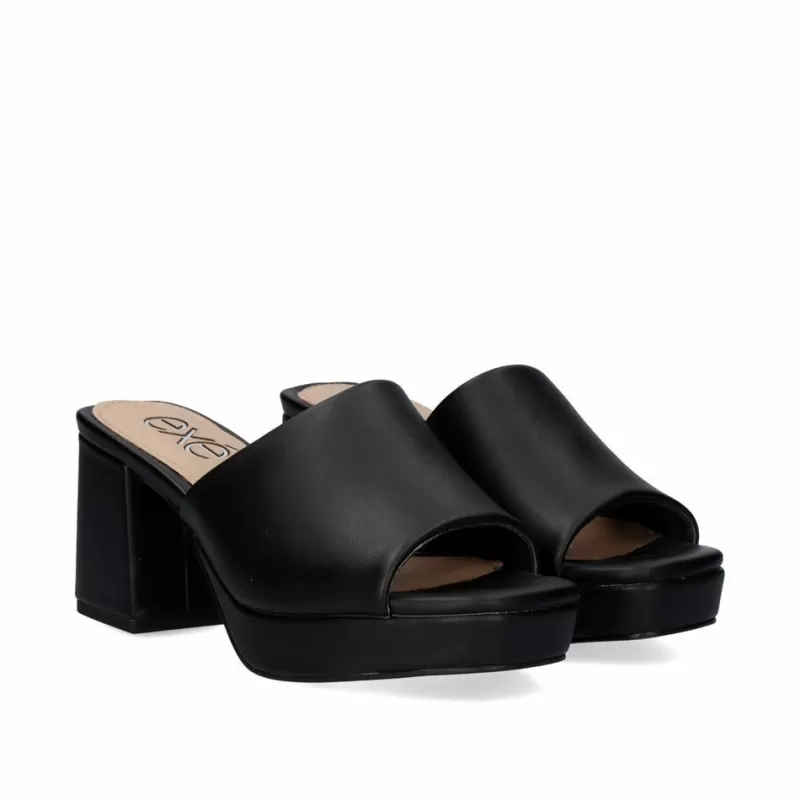 High Heeled Sandals>Exe Shoes Lina-502 Black Clog-Type Sandals With Heel