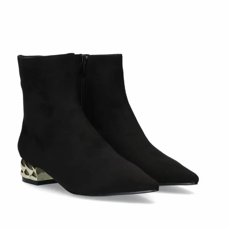 Ankle Boots>Exe Shoes Low Heel Ankle Boots Latin Microfiber-221 Black