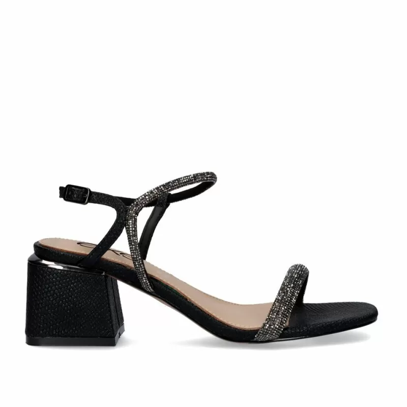 High Heeled Sandals>Exe Shoes Low Heel Sandal Carmen-142 Snake Black