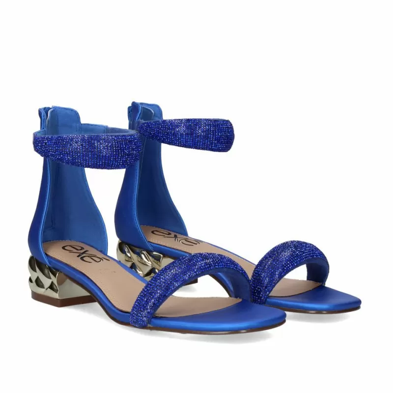 High Heeled Sandals>Exe Shoes Low Heel Sandal Katy-507 Strass Blue