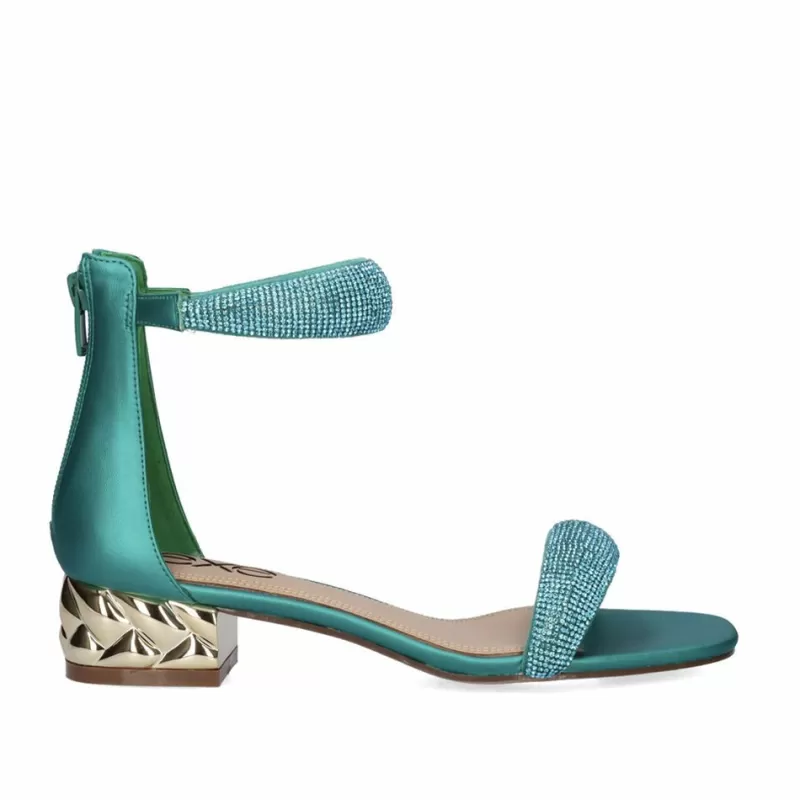 High Heeled Sandals>Exe Shoes Low Heel Sandal Katy-507 Strass Green