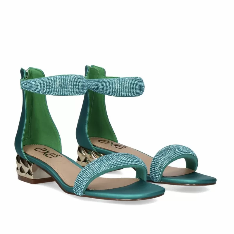 High Heeled Sandals>Exe Shoes Low Heel Sandal Katy-507 Strass Green