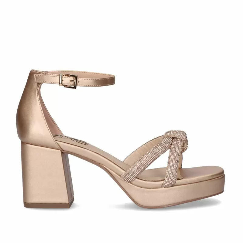 High Heeled Sandals>Exe Shoes Low Heel Sandal Lina-210 Champagne