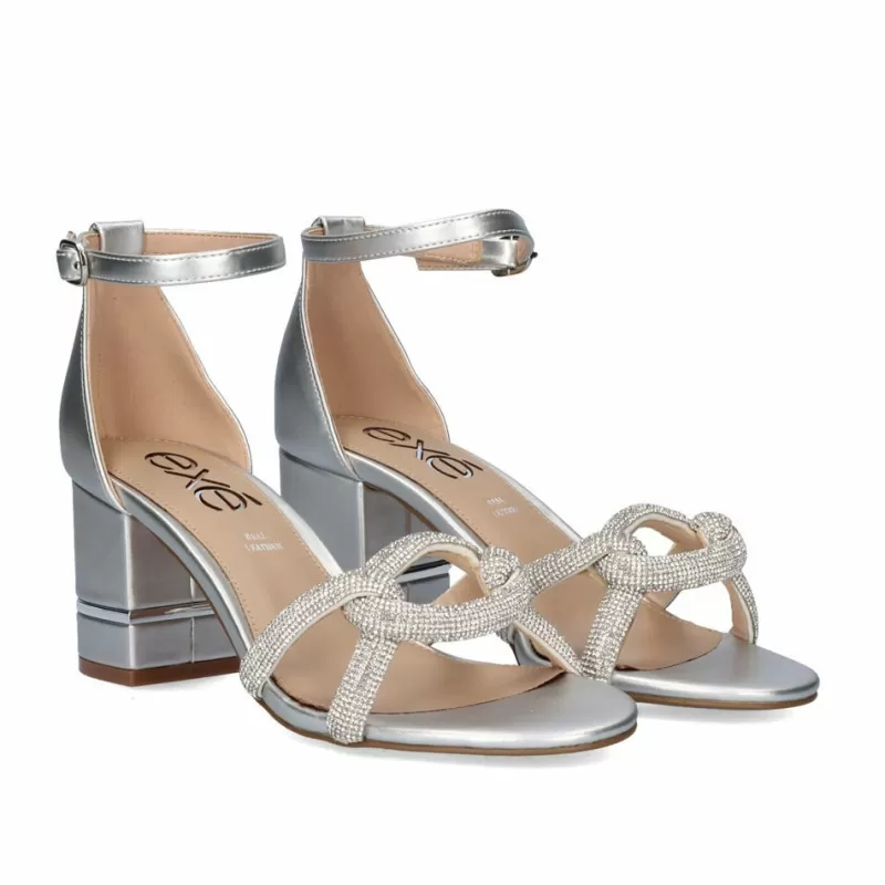 High Heeled Sandals>Exe Shoes Low Heel Sandal Penny-247 Silver