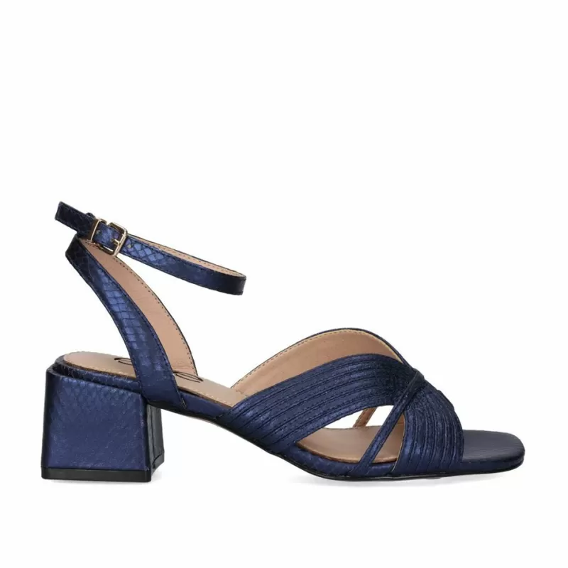 High Heeled Sandals>Exe Shoes Low Heel Sandal Sidney-621 Snake Blue