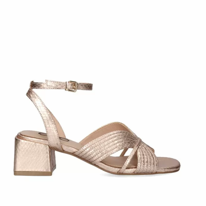 High Heeled Sandals>Exe Shoes Low Heel Sandal Sidney-621 Snake Gold