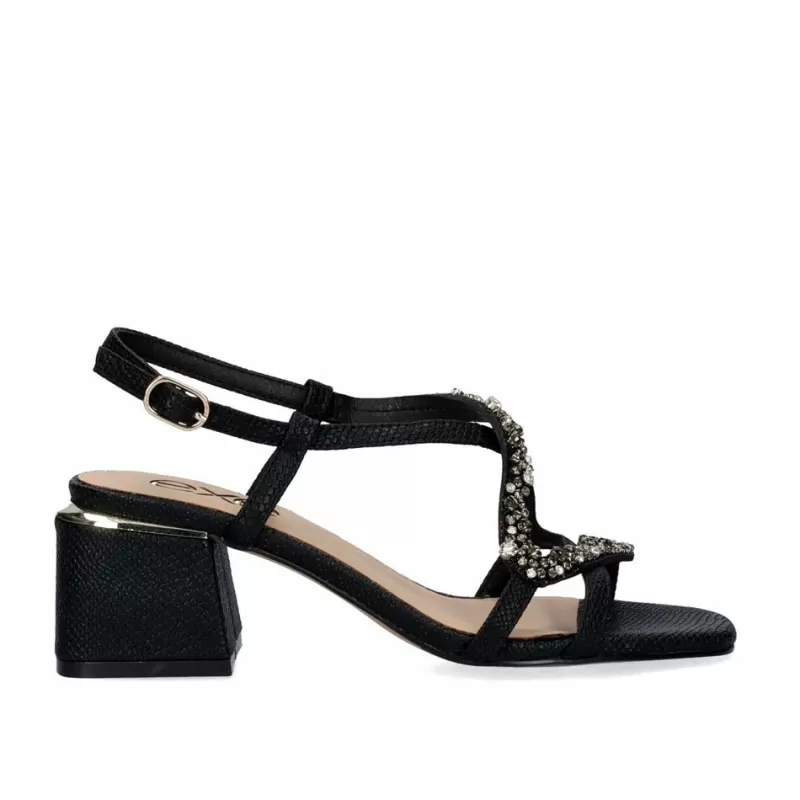 High Heeled Sandals>Exe Shoes Low Heel Sandals Carmen-115 Snake Black