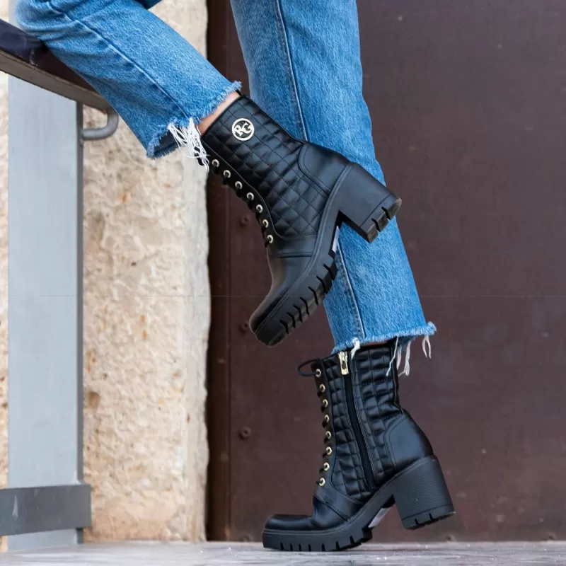 Ankle Boots>Exe Shoes Military-Style Booty With Black Rita-635 Heel