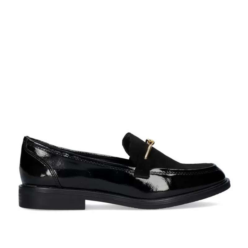 Flat Shoes>Exe Shoes Moccasin With Golden Detail Virginia-489 In Black