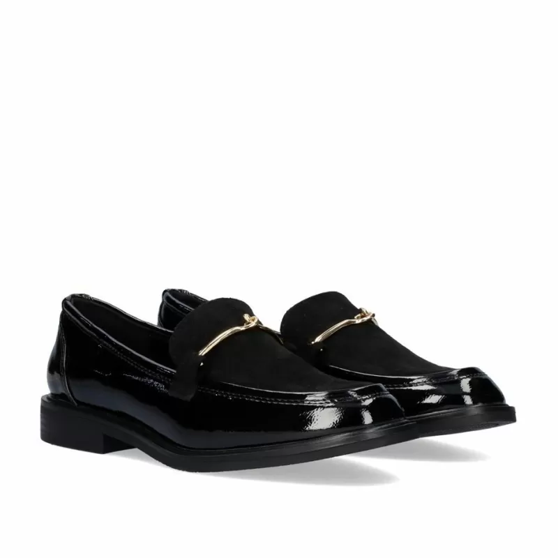 Flat Shoes>Exe Shoes Moccasin With Golden Detail Virginia-489 In Black