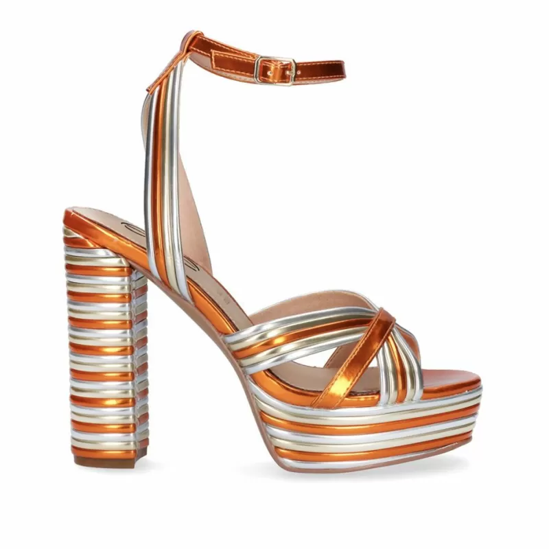 High Heeled Sandals>Exe Shoes New Heel Sandal Ophelia-832 Metallic Orange