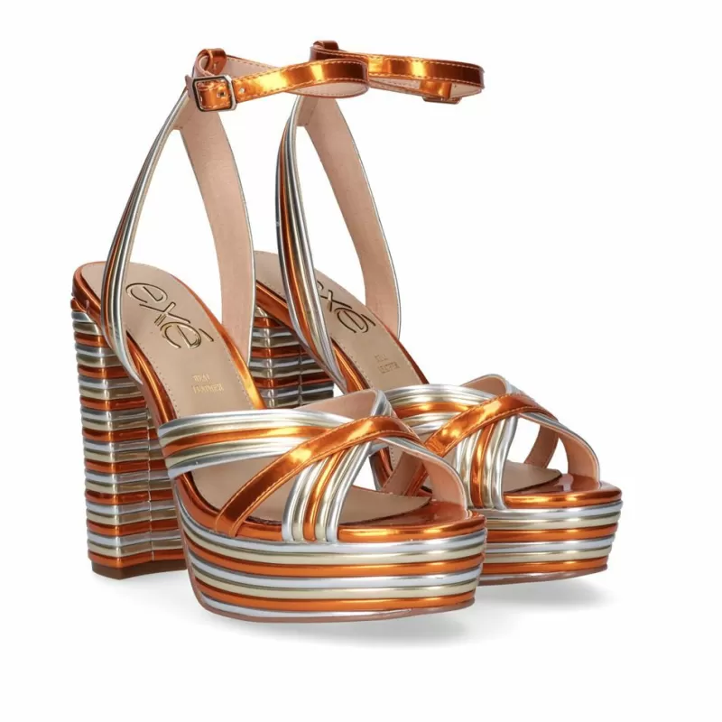 High Heeled Sandals>Exe Shoes New Heel Sandal Ophelia-832 Metallic Orange