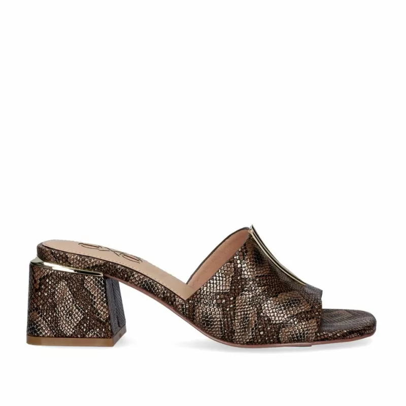 High Heeled Sandals>Exe Shoes New Low Heel Sandal Carmen-107 Snake Brown