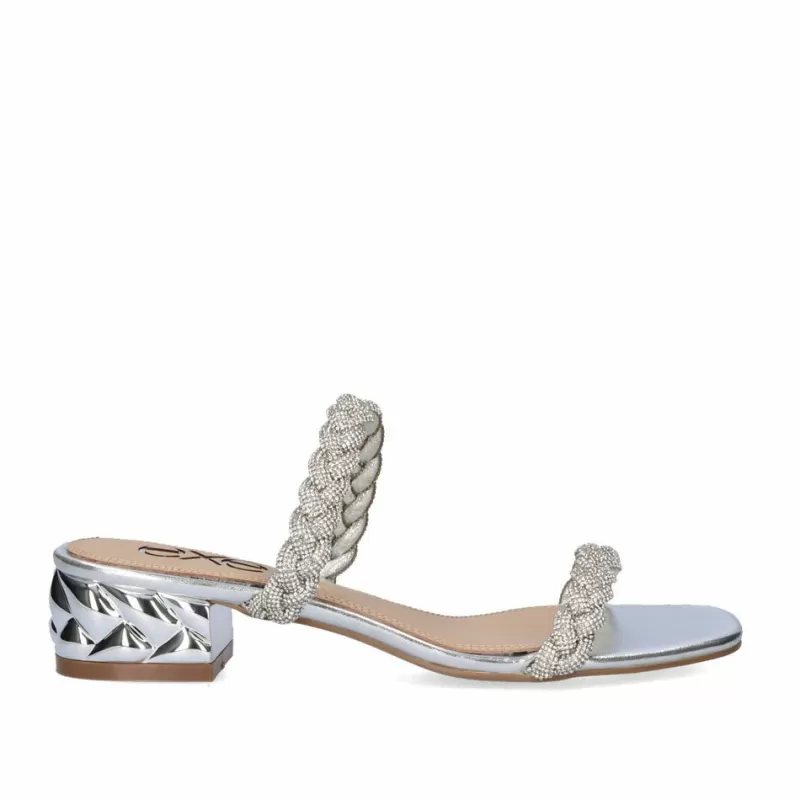 High Heeled Sandals>Exe Shoes New Low Heel Sandal Katy-411 Strass Silver