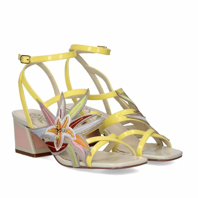 High Heeled Sandals>Exe Shoes New Low Heel Sandal Luisa-400 Yellow