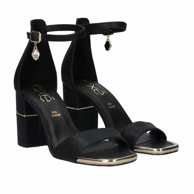 High Heeled Sandals>Exe Shoes Rakel-842 Snake Black Heel Sandals