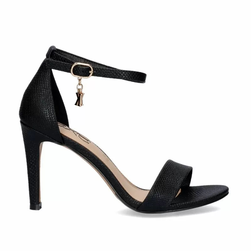 High Heeled Sandals>Exe Shoes Rebeca-931 Snake Black Heel Sandals