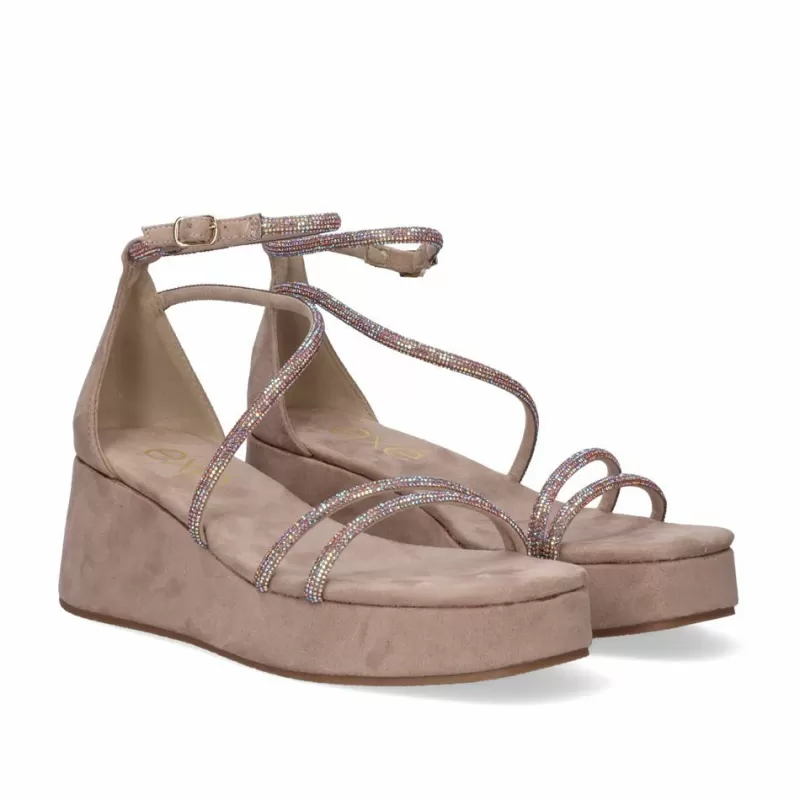 Platform Shoes>Exe Shoes Sandal Platform Mandy-974 Strass Taupe