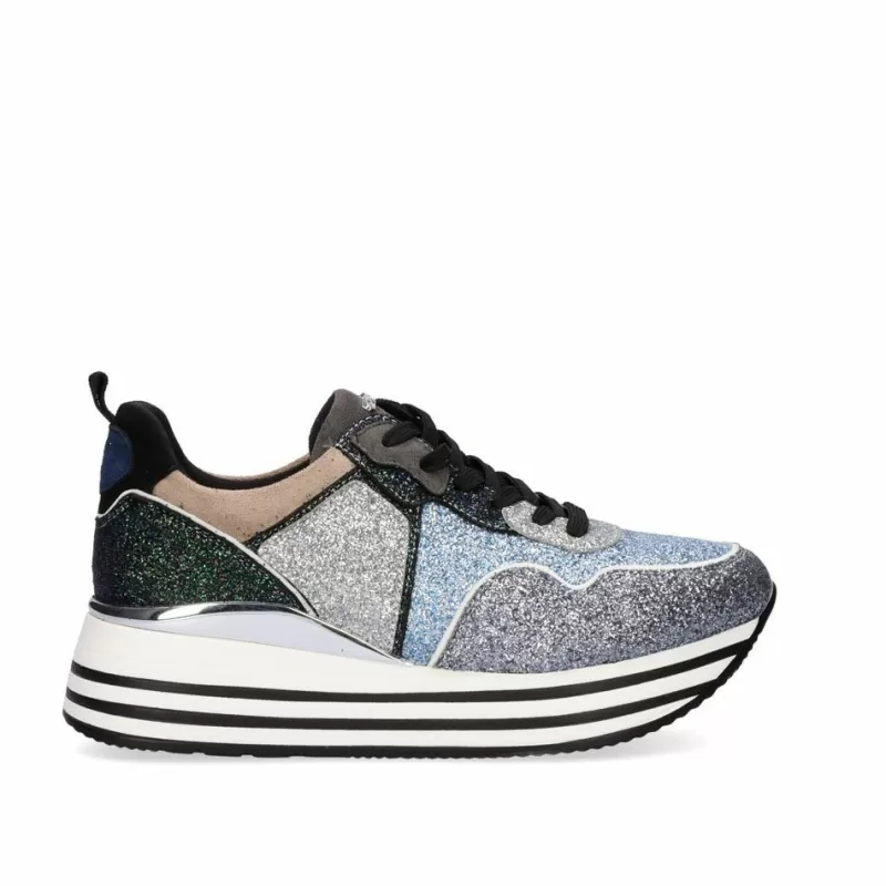 Sneakers>Exe Shoes Sneaker Glitter Platform 74-232Ex03 Pewter