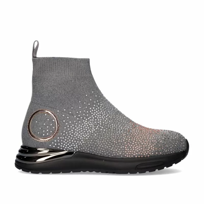 Ankle Boots>Exe Shoes Sock-Style Ankle Boot Y2315-H02 Grey With Rhinestones