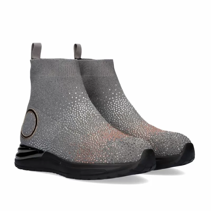 Ankle Boots>Exe Shoes Sock-Style Ankle Boot Y2315-H02 Grey With Rhinestones