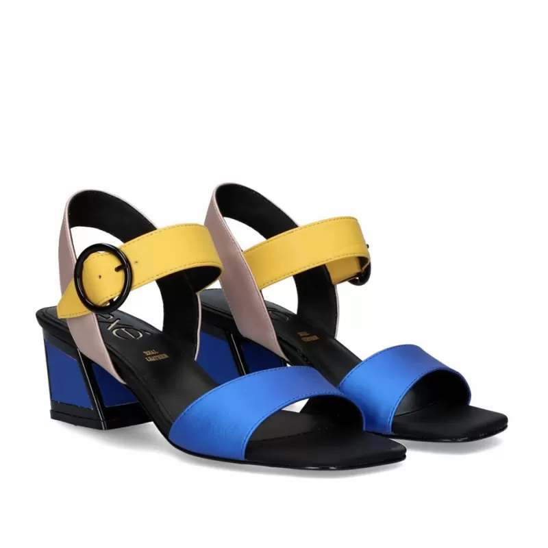 High Heeled Sandals>Exe Shoes Square Heel Sandal Luisa-515 Blue