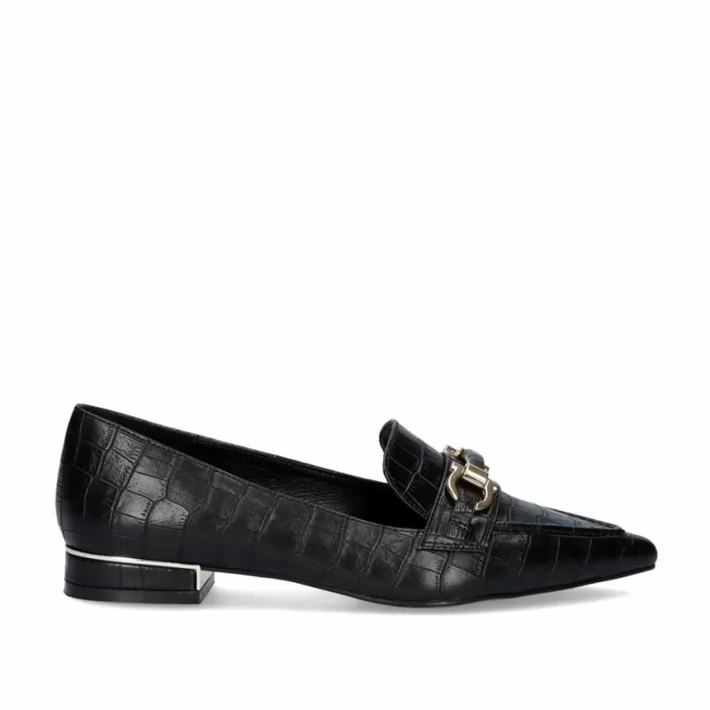 Flat Shoes>Exe Shoes Verona-171 Gold Chain Moccasin In Croco Black